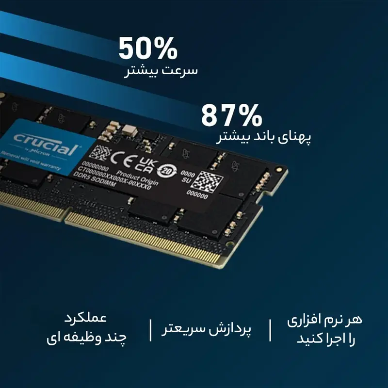 رم لپ تاپ DDR5 تک کاناله 4800 مگاهرتز CL40 کروشیال مدل CT16 ظرفیت 16 گیگابایت (4)